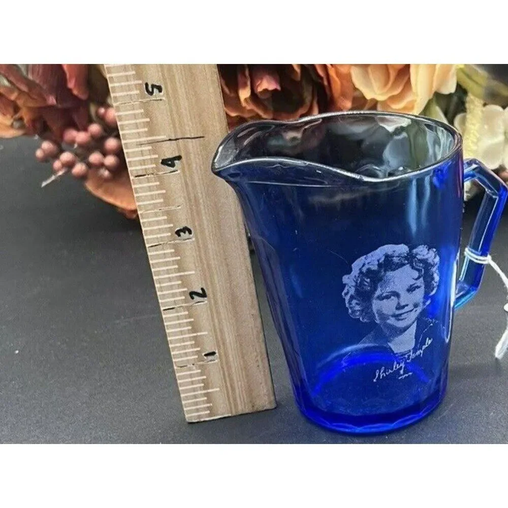 Cobalt Blue Shirley Temple Pitcher Hazel Atlas Depression Glass 1930s Vintage